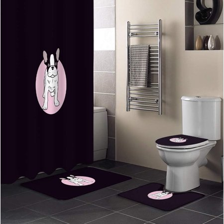 KXMDXA Dog Lover 4 Piece Bathroom Set Shower Curtain Bath Rug Contour Mat and Toilet Lid Cover
