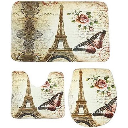 KXMDXA Eiffel Paris Landscape 4 Piece Bathroom Set Shower Curtain Bath Rug Contour Mat and Toilet Lid Cover