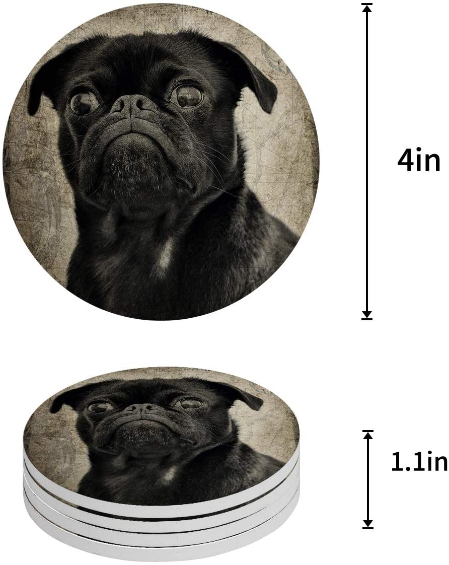 Bulldog Absorbent Coasters Set Of 4 - Stoneware Drink Coasters For Home, Office, Dog Lover Gifts