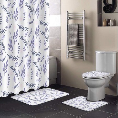 KXMDXA Farm House Decor 4 Piece Bathroom Set Shower Curtain Bath Rug Contour Mat and Toilet Lid Cover