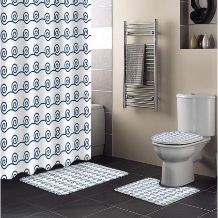 KXMDXA Geometric 4 Piece Bathroom Set Shower Curtain Bath Rug Contour Mat and Toilet Lid Cover