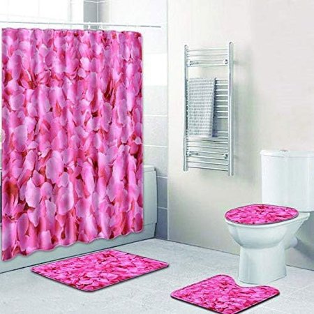 KXMDXA Kit Kit 4 Piece Bathroom Set Shower Curtain Bath Rug Contour Mat and Toilet Lid Cover