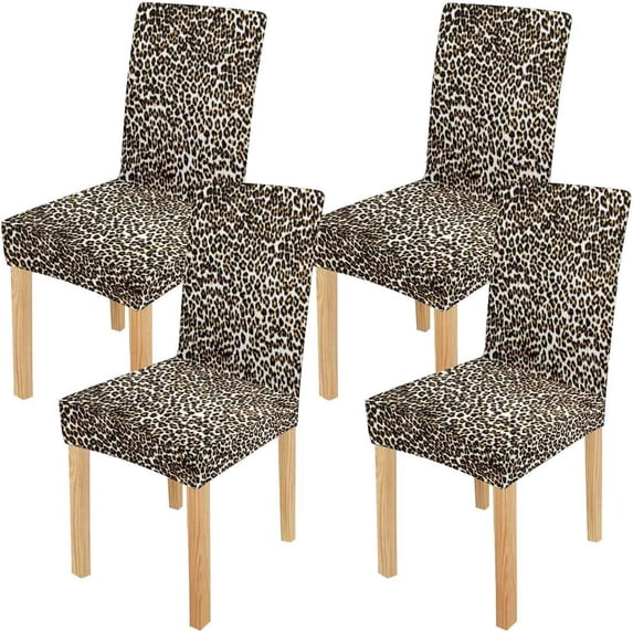 KXMDXA Leopard Print Skin Print Stretch Chair Cover Protector Seat Slipcover for Dining Room Hotel Wedding Party Set of 4