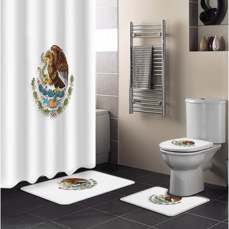 KXMDXA Modern 4 Piece Bathroom Set Shower Curtain Bath Rug Contour Mat and Toilet Lid Cover