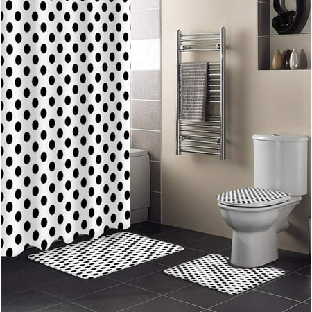 KXMDXA Modern 4 Piece Bathroom Set Shower Curtain Bath Rug Contour Mat and Toilet Lid Cover