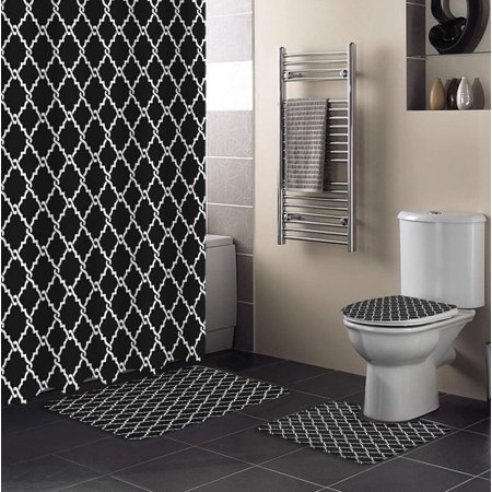 KXMDXA Modern Art 4 Piece Bathroom Set Shower Curtain Bath Rug Contour Mat and Toilet Lid Cover