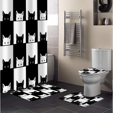 KXMDXA Modern Geometric 4 Piece Bathroom Set Shower Curtain Bath Rug Contour Mat and Toilet Lid Cover