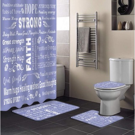 KXMDXA Motivational Letter 4 Piece Bathroom Set Shower Curtain Bath Rug Contour Mat and Toilet Lid Cover