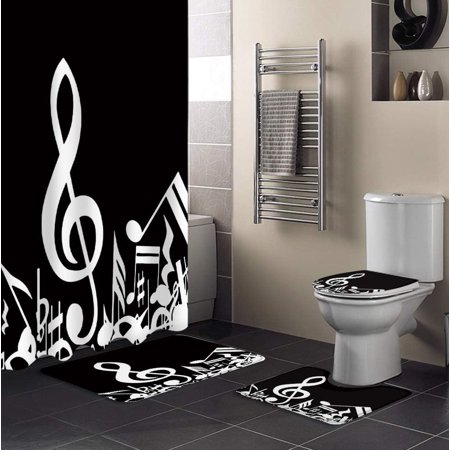 KXMDXA Music Decor 4 Piece Bathroom Set Shower Curtain Bath Rug Contour Mat and Toilet Lid Cover