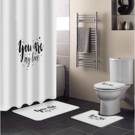 KXMDXA Romance Design 4 Piece Bathroom Set Shower Curtain Bath Rug Contour Mat and Toilet Lid Cover