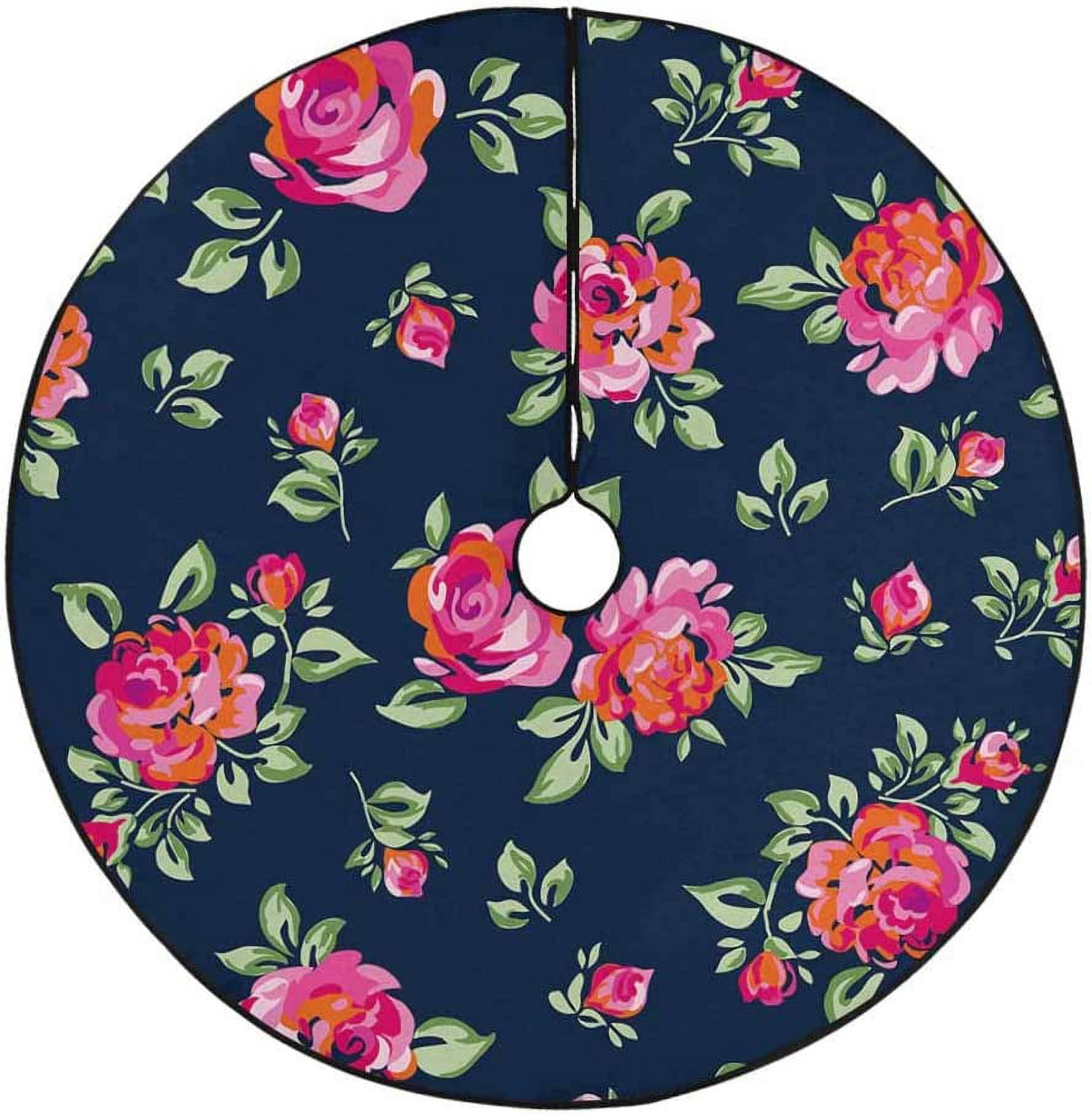 KXMDXA Rose Floral Xmas Christmas Tree Skirt Stand Mat for Holiday