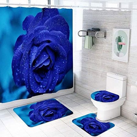 KXMDXA Rose Screen Girls 4 Piece Bathroom Set Shower Curtain Bath Rug Contour Mat and Toilet Lid Cover