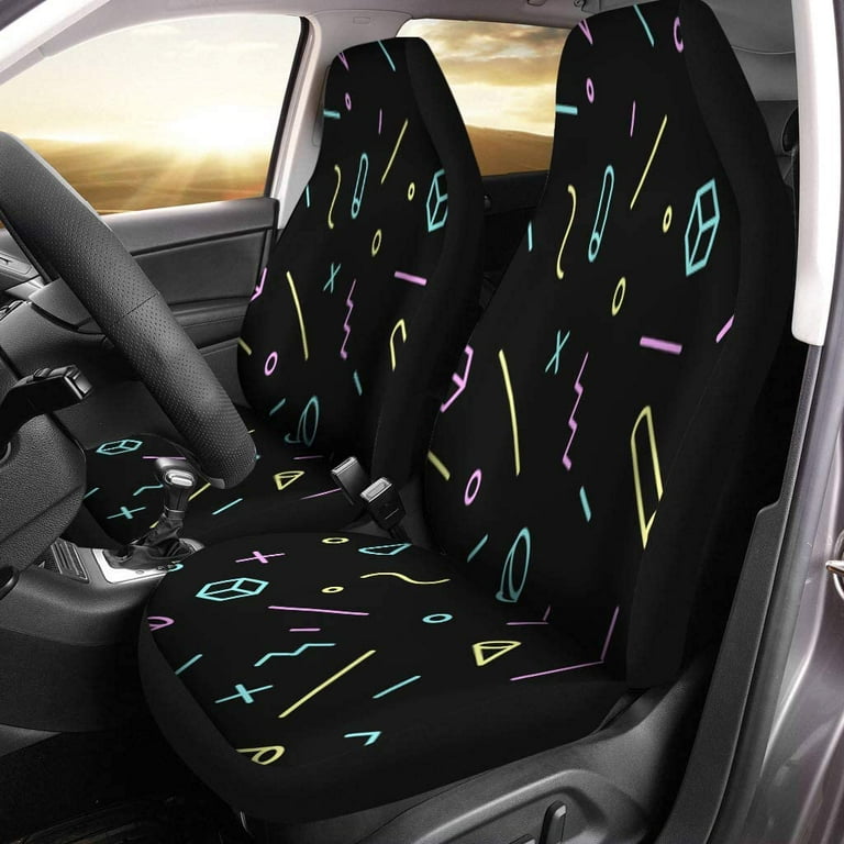 KXMDXA Set of 2 Car Seat Covers Abstract Memphis Pattern 80S 90S Styles on Colorful Different Universal Auto Front Seats Protector Fits for Car SUV