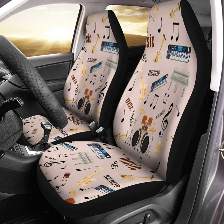 Kxmdxa Set of 2 Car Seat Covers Band Bebop Jazz Music Instruments Flat Blues Bop Brass Universal Auto Front Seats Protector Fits for Car SUV Sedan