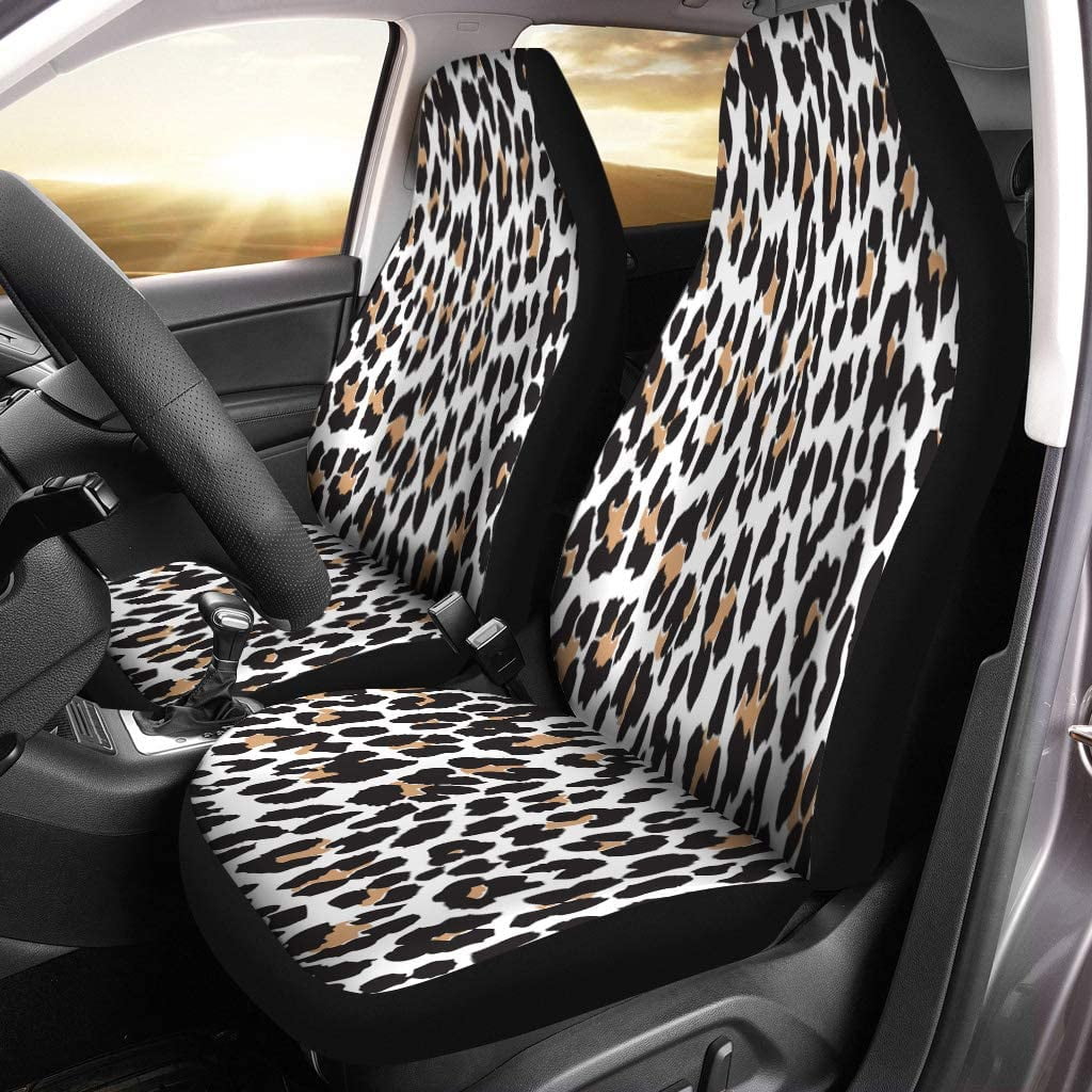 KXMDXA Set of 2 Car Seat Covers Brown Black Leopard Pattern