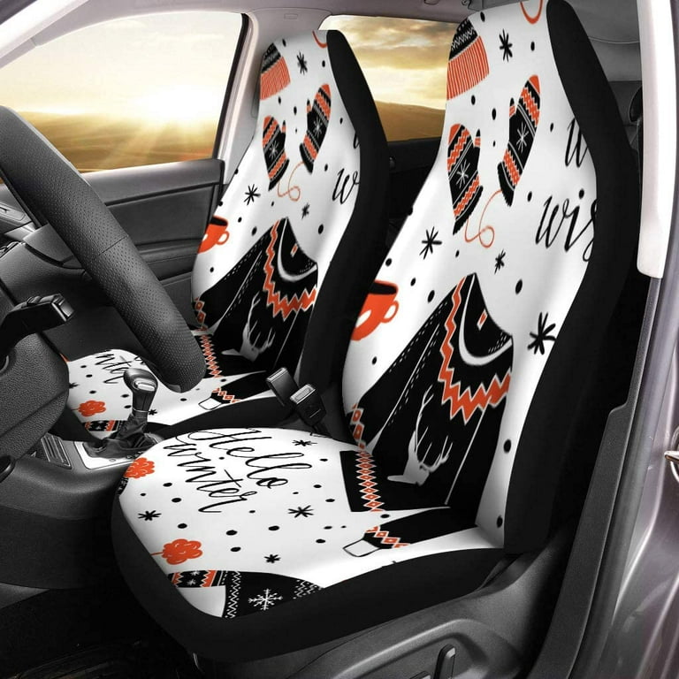 KXMDXA Set of 2 Car Seat Covers Christmas Warm and Cozy Winter Outfit Ugly  Sweater Hello Universal Auto Front Seats Protector Fits for Car,SUV