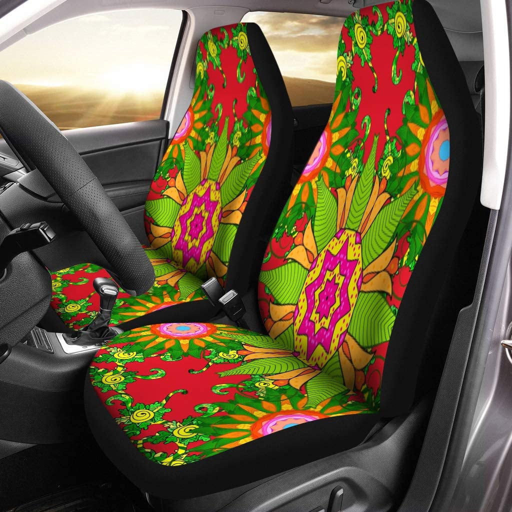 Boho Mandala Floral Print Car Seat Cover Front Seats Only Full Set