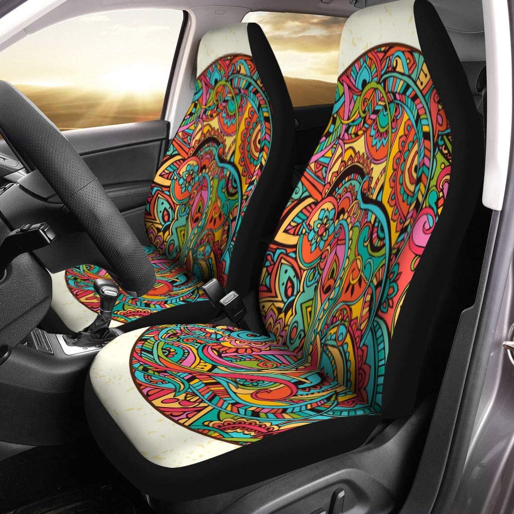 Boho Daises Floral Back Seat Covers 2 Piece for Foldable Seats Aesthetic  Car Decor Womens Car Accessories Universal Fit 