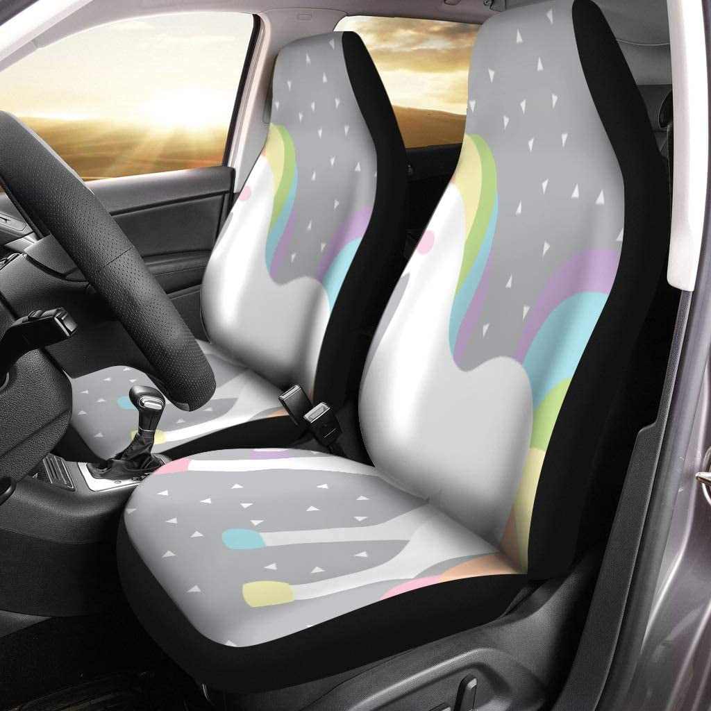 KXMDXA Set of 2 Car Seat Covers Unicorn Queen White Rainbow Color