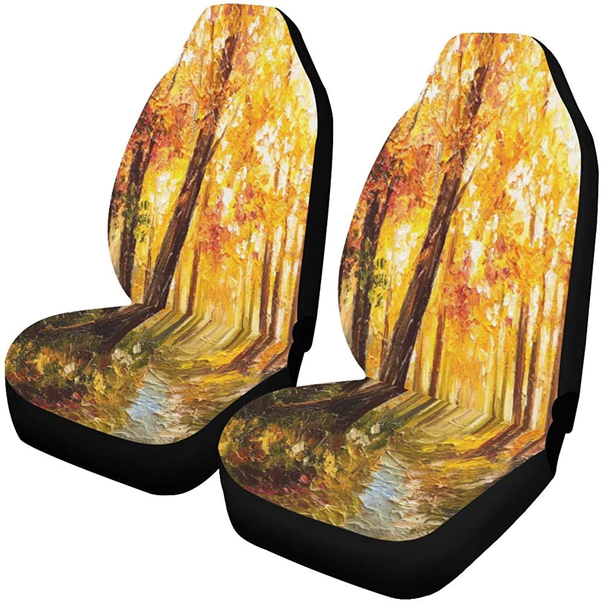 KXMDXA Set of 2 Car Seat Covers Autumn and Winter Landscape Painting