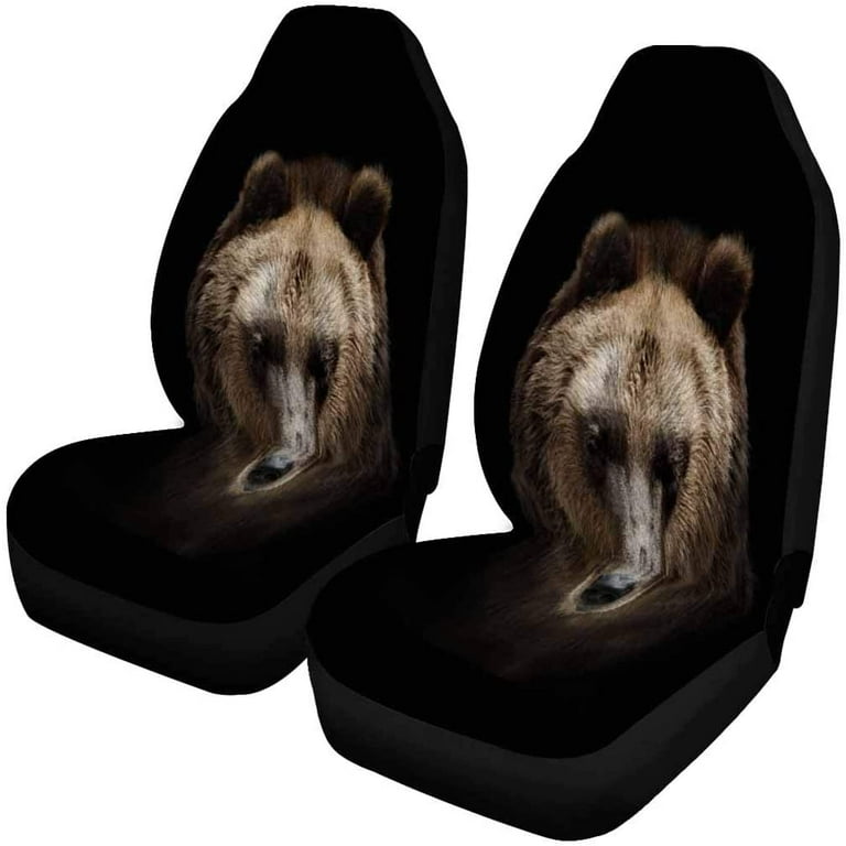 KXMDXA Set of 2 Car Seat Covers Bear Portrait Isolated on Black Universal Auto Front Seats Protector Fits for Car SUV Sedan Truck