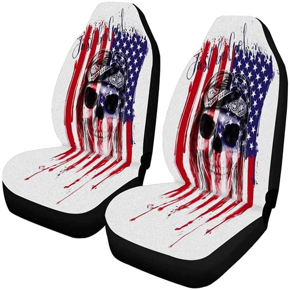 KXMDXA Set of 2 Car Seat Covers Skull American Flag Us Flag Universal Auto Front Seats Protector Fits for Car,SUV Sedan,Truck