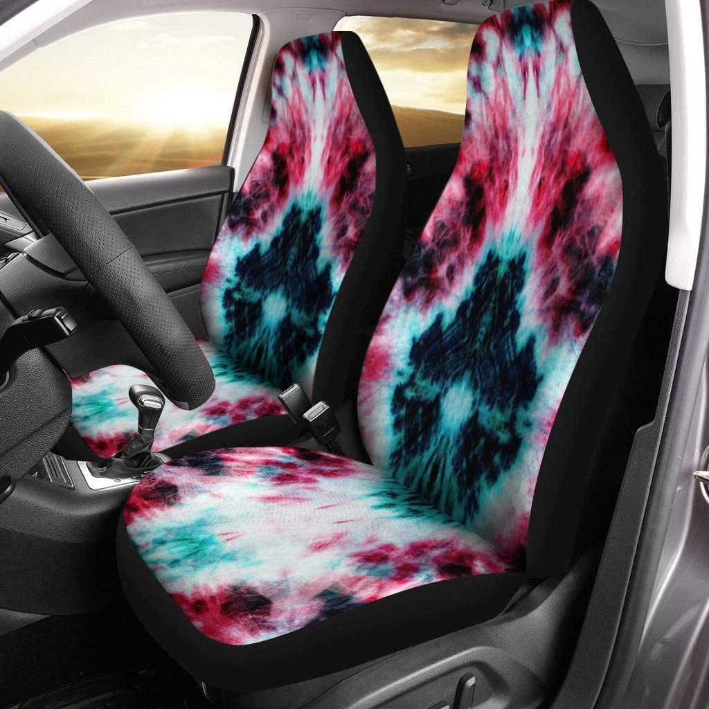 KXMDXA Set of 2 Car Seat Covers Tie Dye Pattern of Green Red and Black Color Universal Auto