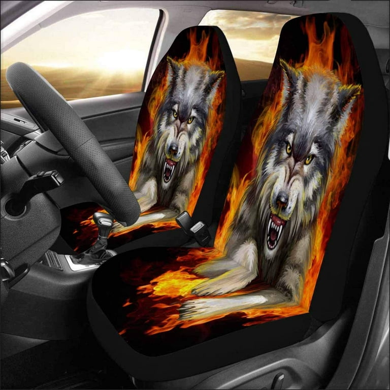 KXMDXA Set of 2 Car Seat Covers Wolf Universal Auto Front Seats Protector  Fits for Car,SUV Sedan,Truck 