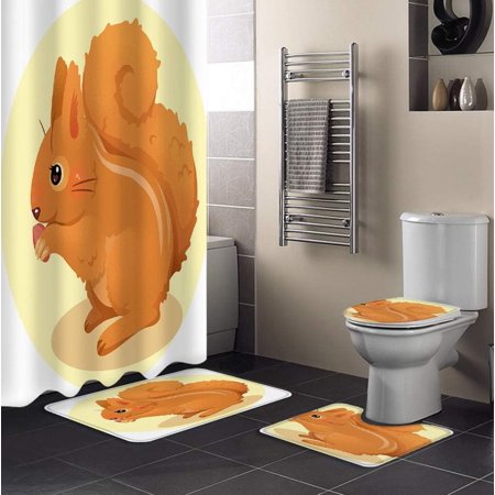 KXMDXA Theme 4 Piece Bathroom Set Shower Curtain Bath Rug Contour Mat and Toilet Lid Cover
