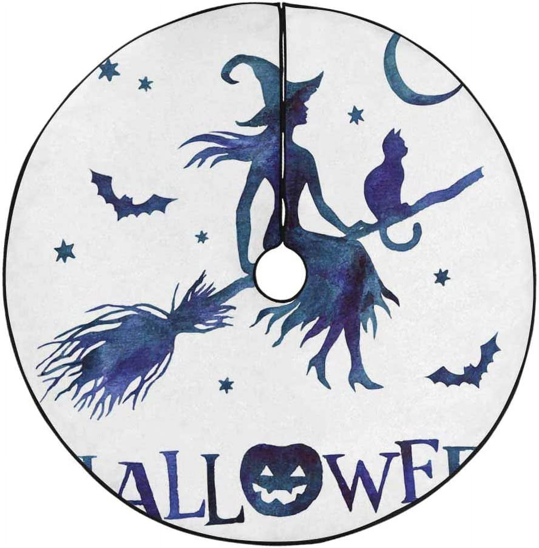 KXMDXA Witch Cat Broom Xmas Christmas Tree Skirt Stand Mat for Holiday