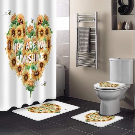 KXMDXA You are My Sunshine 4 Piece Bathroom Set Shower Curtain Bath Rug Contour Mat and Toilet Lid Cover