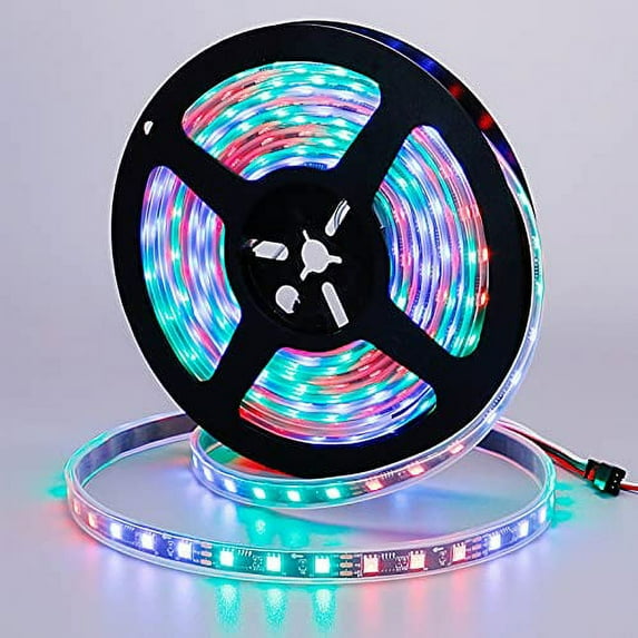 KXZM WS2811 Addressable 12V RGB LED Strip Light 16.4ft 300LEDs, Flexible 5050 SMD Dream Color Waterproof IP67 Black PCB LED Strips for DIY Projects KTV Bar Decoration