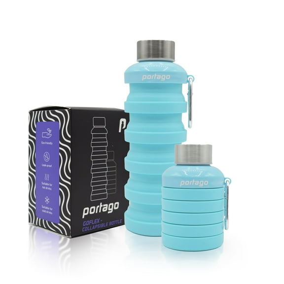 KY 17 oz/500 ml, Collapsible Water Bottle for Travel, Hiking, Camping, Sports, Gym, and Fitness, BPA Free Silicone, Flexible and Leak Resistant, Portable Carabiner (Neptune)