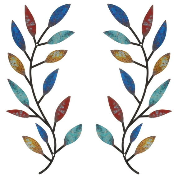 KY 2 Pieces Metal Tree Leaf Wall Decor Vine Olive Branch Leaf Wall Art Living Room, Hallway Wall Decor Outdoor Decoration (Black)