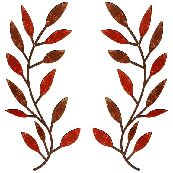 KY 2 Pieces Metal Tree Leaf Wall Decor Vine Olive Branch Leaf Wall Art Living Room, Hallway Wall Decor Outdoor Decoration (Black)