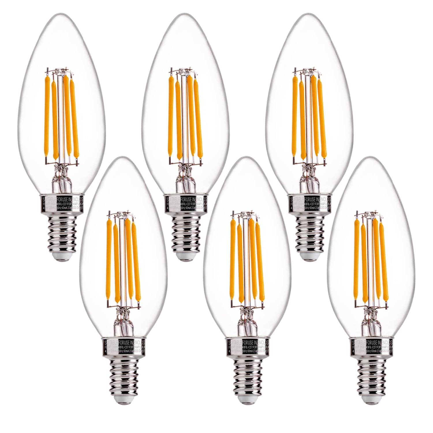 KY 60W Equivalent LED Chandelier Light Bulbs, Dimmable, E12 Base, Clear ...