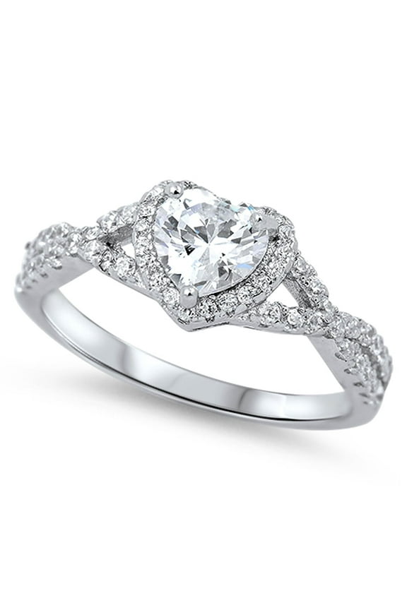 KY CHOOSE YOUR COLOR Heart Clear CZ Halo Promise Ring .925 Sterling Silver Infinity Band White Female Size 4