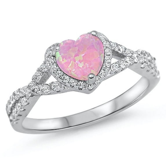 KY CHOOSE YOUR COLOR Heart Clear CZ Halo Promise Ring .925 Sterling Silver Infinity Band White Female Size 6
