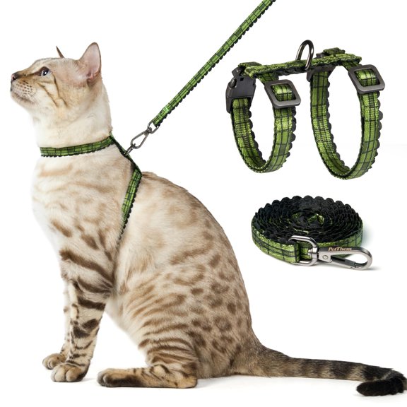 KY Cat Harness and Leash Set - Escape Proof Adjustable Cat Harness, Comfortable Soft Lightweight, Use Safe & Easy, Walking Travel Kitten Harness for Small Medium Large Cats (Hawaii Green)