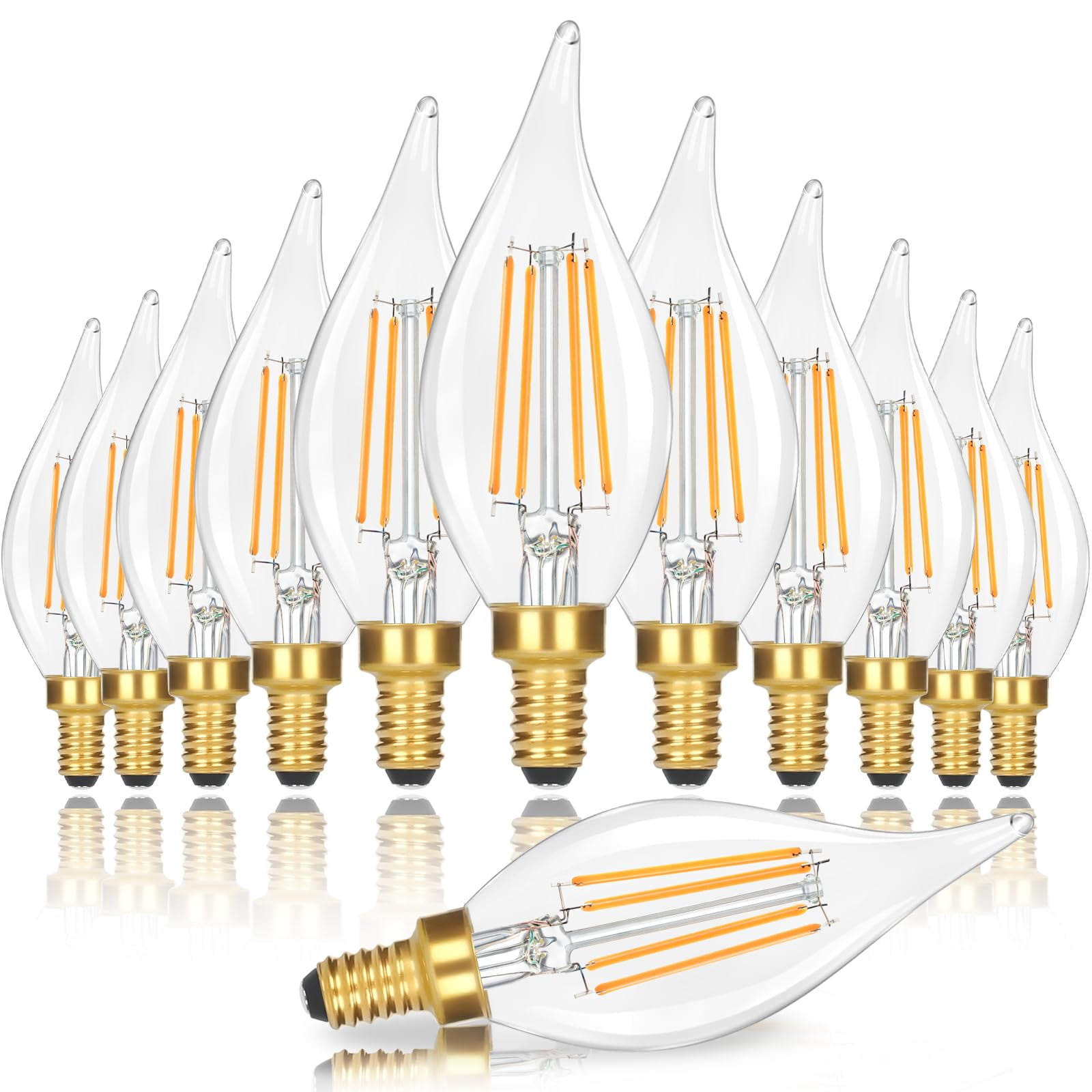 Dimmable Warm White LED Candelabra Light Bulbs, 24-Pack