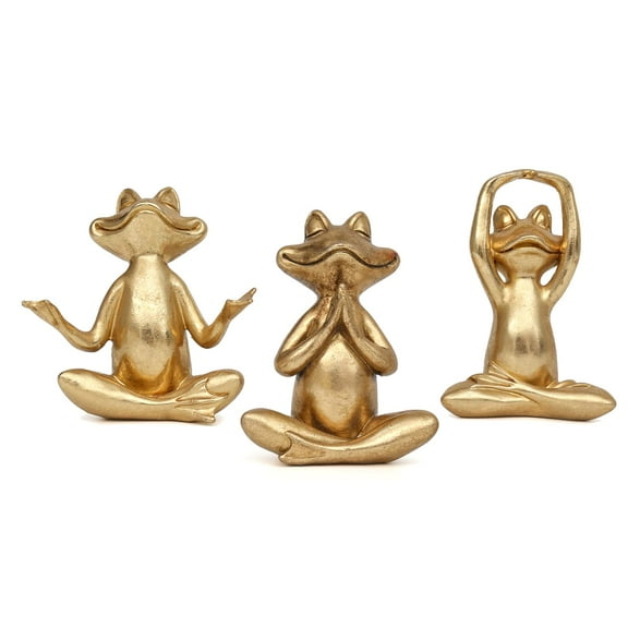 KY Gold Frog Figurines Yoga Decor 3.7In Set of 3 Frog Yoga Statues for Modern Living Room Desk Table Home Office Bookshelf Shelves Sculptures Decor,Gifts for Mom Women