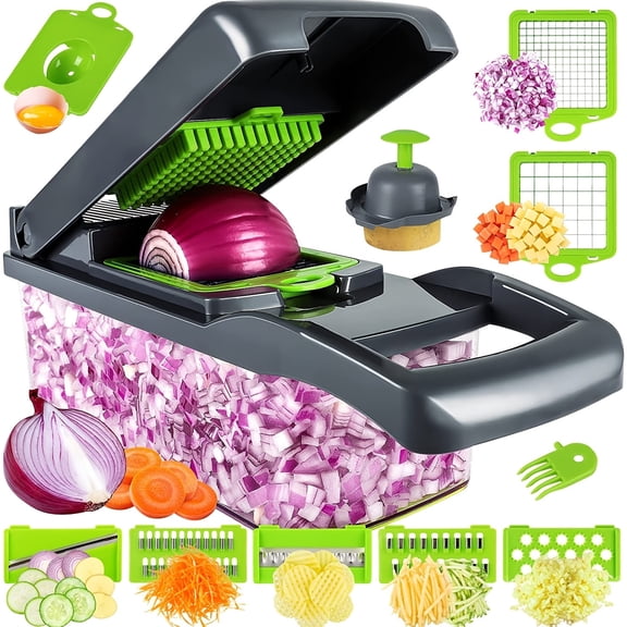 KY Mueller Pro-Series 16-in-1, Onion Mincer Chopper, Vegetable Chopper, Cutter, Dicer, Egg Slicer with Container (Green)
