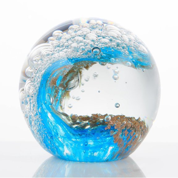 KY Qianwei Hand Blown Ocean Waves Crystal Ball - Glass Collectible Figurines Spere - Paperweight Glass Ball Aquarium DecorOffice Decor Ocean Lovers