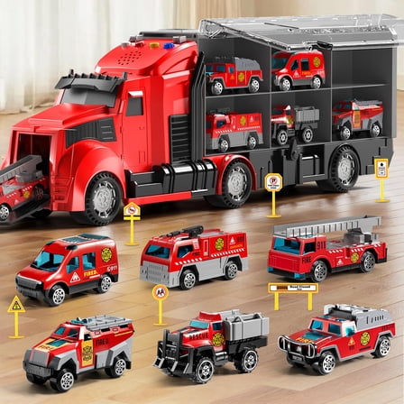 KY Racing Trucks Toy Set with Play Mat, Carrier Truck Play Vehicles Set for 3 4 5 6 Years Old Boys Kids, Die-Cast Car Toy for Toddlers 3-4 Years, Birthday Gifts Toys for 3-9 Year Old Boys