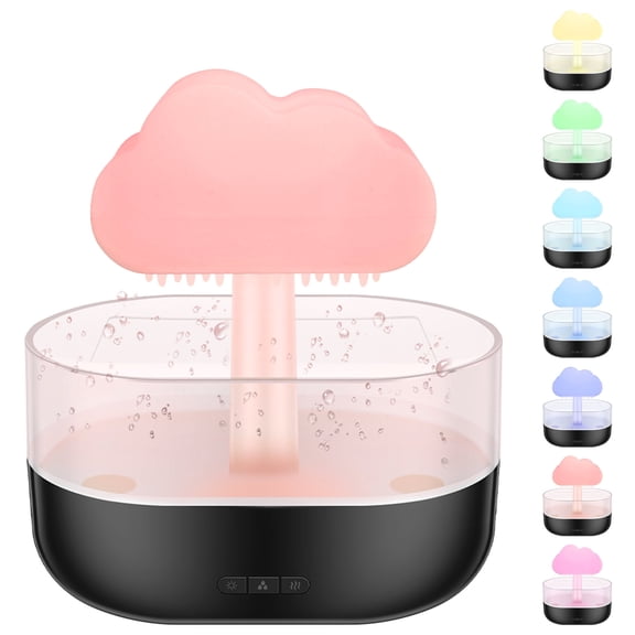 KY Rain Cloud Humidifier Water Drip,Mushroom Diffuser,Cloud Humidifier Rain Drop,Rain Cloud Diffuser with 7 Light Colours,Waterfall Lamp Humidifier Rain Sounds for Relax Sleeping,200ml
