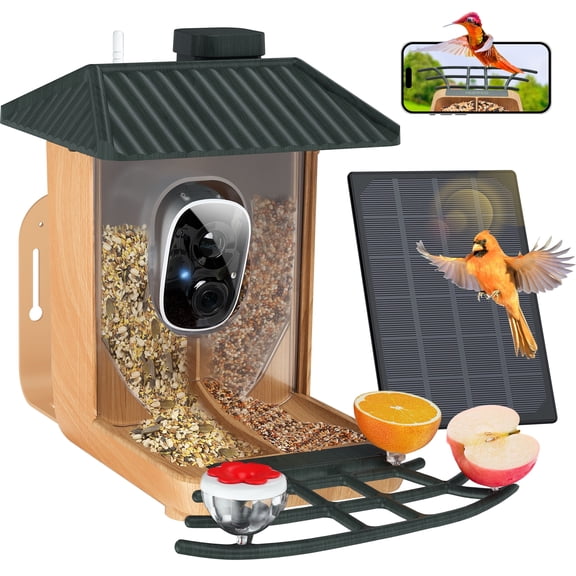 KY Upgraded Dual Granary Smart Bird Feeder with Camera, 1080P HD Outdoor Bird Feeder, AI Auto-Capture & Motion Detection, AI Identify 11000+ Birds,Ideal Gift for Bird Lovers