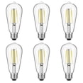 thumbnail image 1 of KY Vintage LED Edison Bulbs 6W, Equivalent 60W Incandescent, Warm White 2700K, ST58 Antique LED Filament Bulbs with 90+ CRI, E26 Medium Base,Dimmable, Clear Glass, Pack of 6, 1 of 7