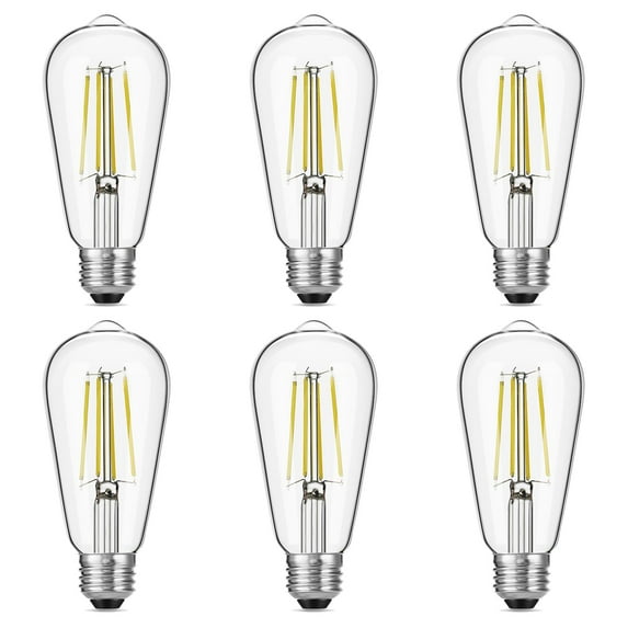 KY Vintage LED Edison Bulbs 6W, Equivalent 60W Incandescent, Warm White 2700K, ST58 Antique LED Filament Bulbs with 90+ CRI, E26 Medium Base,Dimmable, Clear Glass, Pack of 6