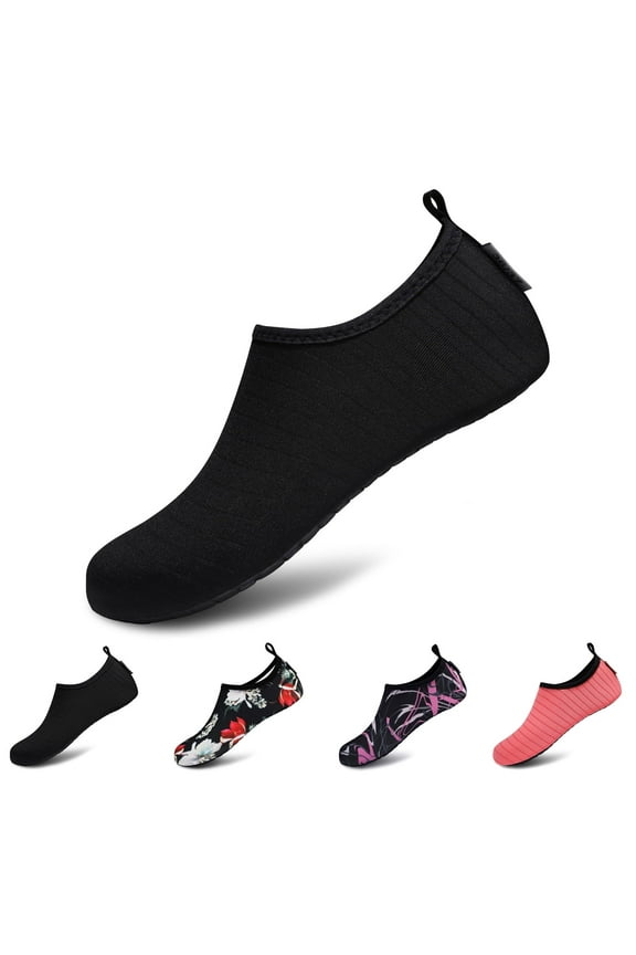 KY Water Sports Shoes Barefoot Quick-Dry Aqua Yoga Socks Slip-on for Men Women Black, 7.5-8.5 Women/6-7 Men