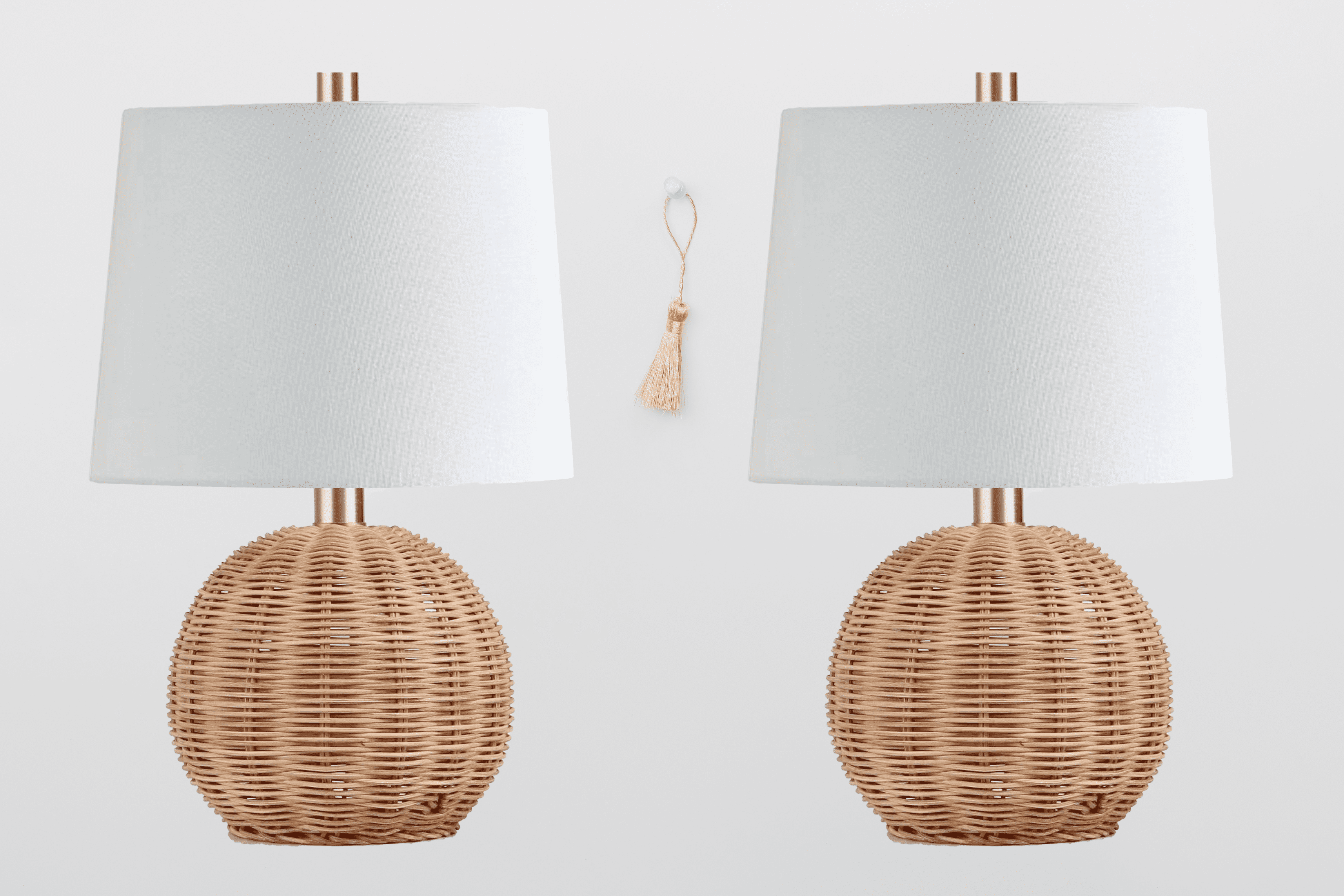 Small Ratten Bedside Lamp KY Modern Woven Rattan Table Lamp, Small Bedside Lamp with White Linen ...